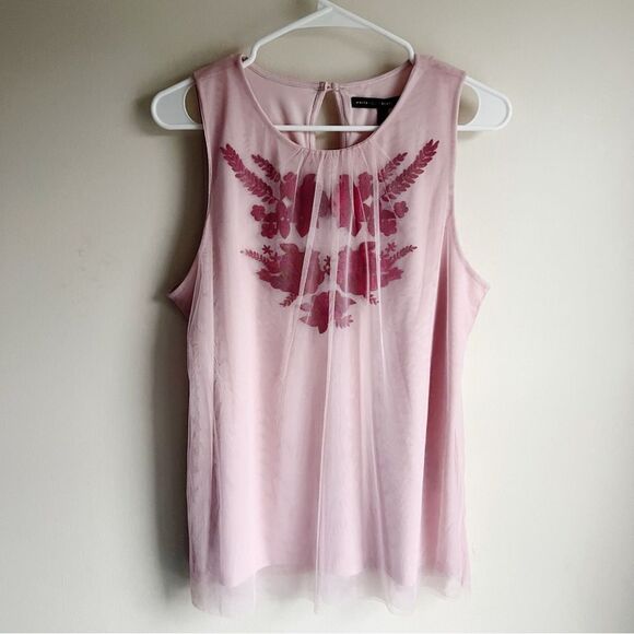 White House Black Market Pink Embroidered Mesh Career Tank Top - Picture 1 of 6